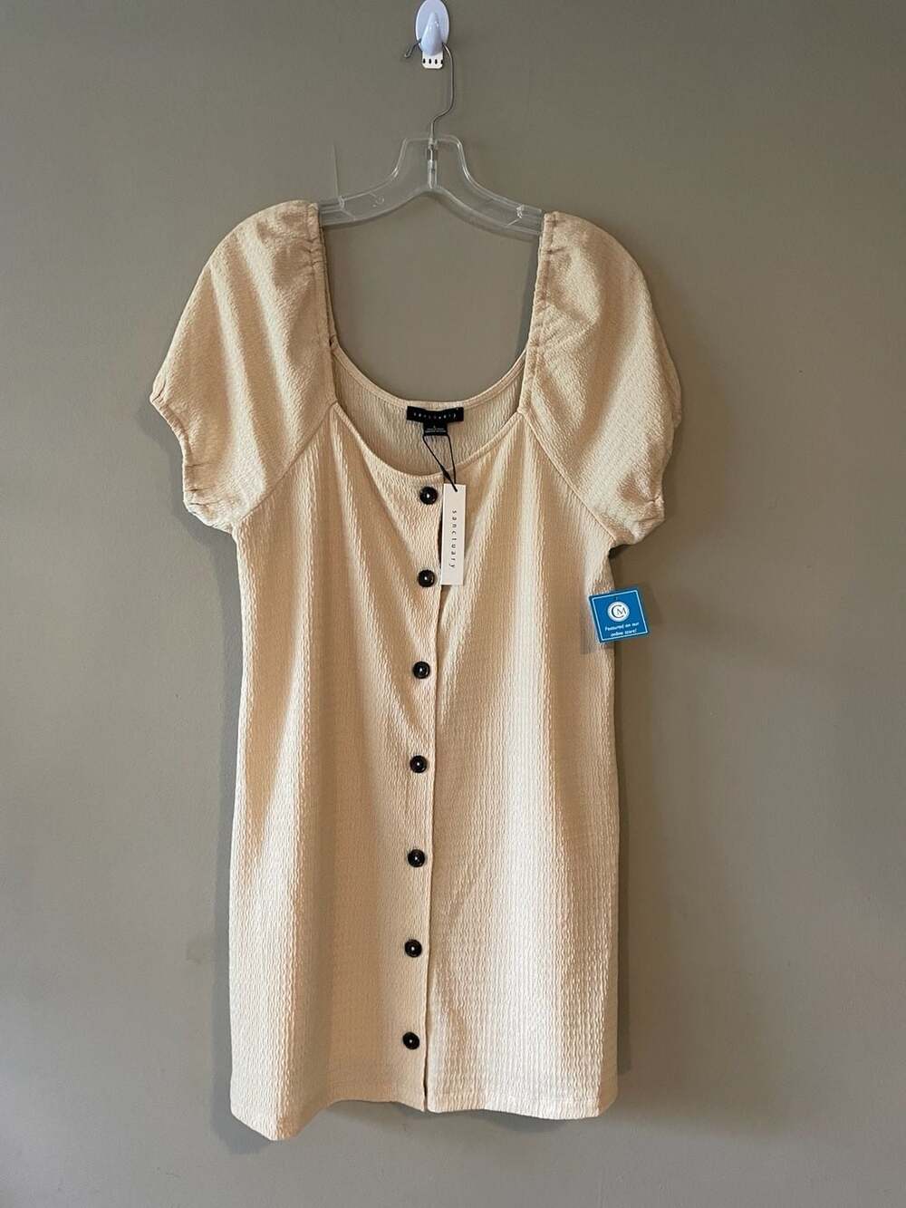 Sanctuary Button Up Knit Puff Sleeve Mini Dress in Earth, Size L